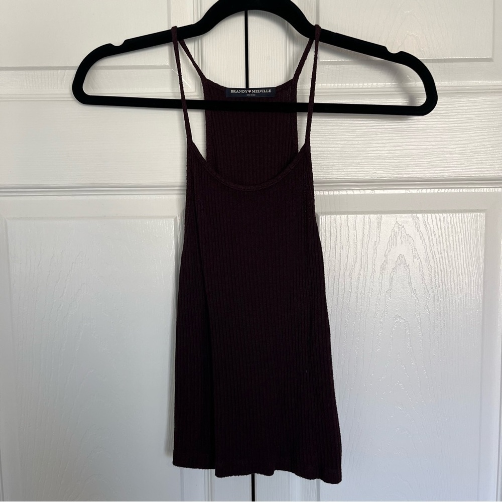 Maroon Ribbed Brandy Melville Spaghetti Strap Tank Top OS